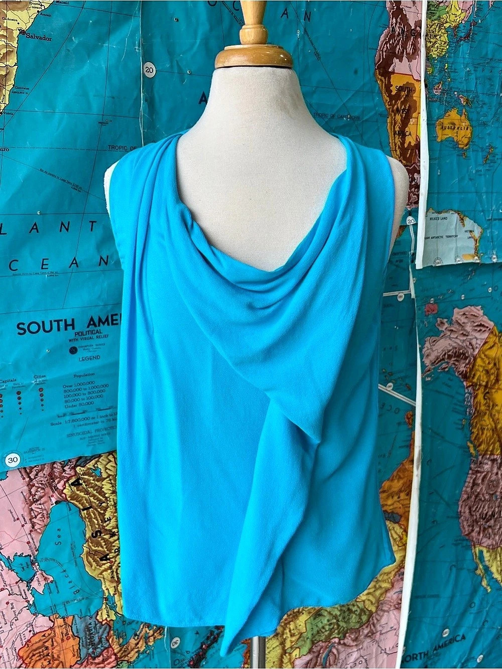 Diane von Furstenberg Draped Cowl Neck Blue Size 6 Like New